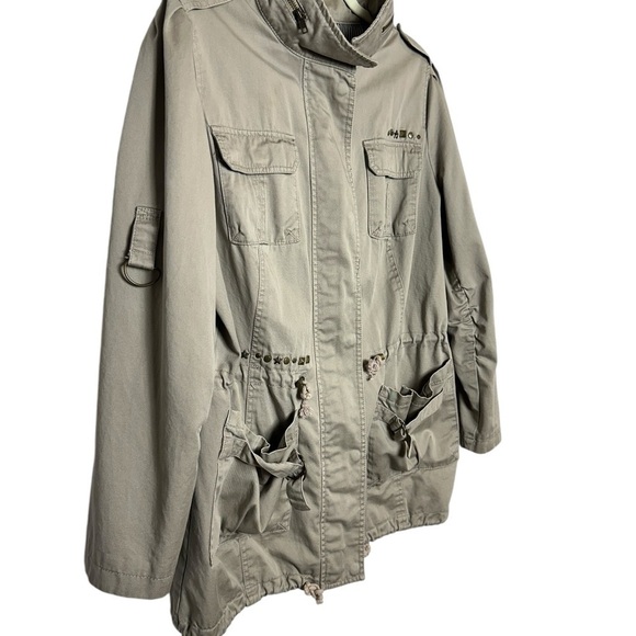 Black Rivet Green Olive Utility Khaki Military Cargo Jacket Size 1X Full Zipper - Picture 7 of 12